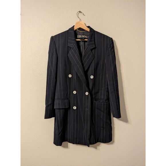 VINTAGE ESCADA MARGARETHA LEY 100% New Wool Pinstripe Double Breasted Long - Picture 1 of 10